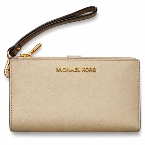 Michael Kors Jet Set Travel Double Zip Wristlet Wallet Vanilla Saffiano